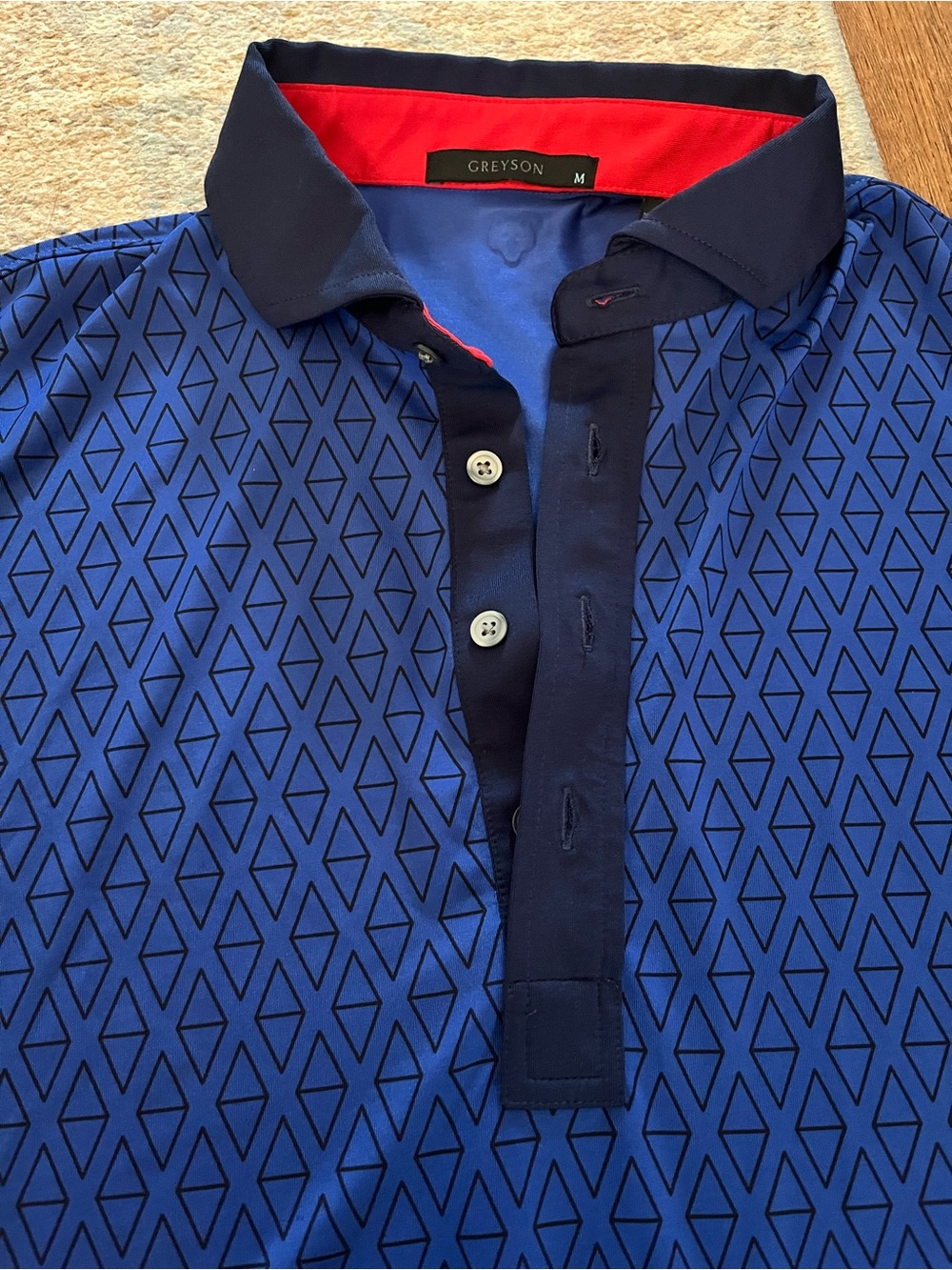 Greyson Men's Royal Blue Geometric Polo with Navy Trim